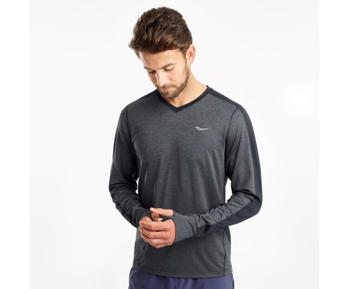 Tenis Saucony Overlook Long Sleeve Hombre Tops Ropa Negras Heather México MX-986-GA